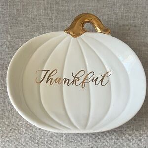 Two's Company White Pumpkin Serving Dish with Gold Stem